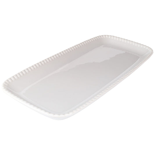 Pure White 17x8" Bead Rectangular Platter