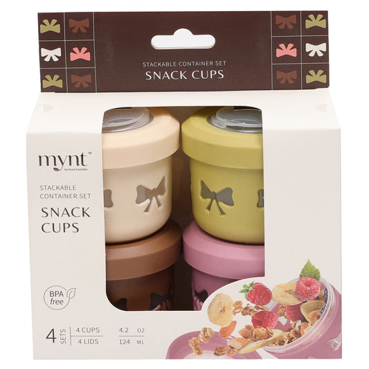 Mynt S/4 4.2oz Glass Snack Cups W/Taupe Bow Silicone Sleeve