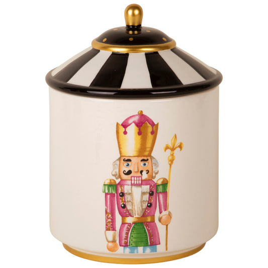 64oz Rnd Canister W-Nutcracker Design W-Blk-Wht Stripe Lid