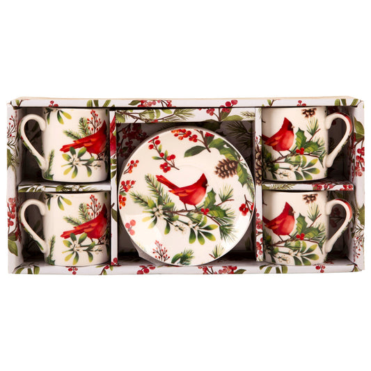 8 Piece Red Cardinal Chintz 2.54 Oz Espresso Cup-Saucer Set