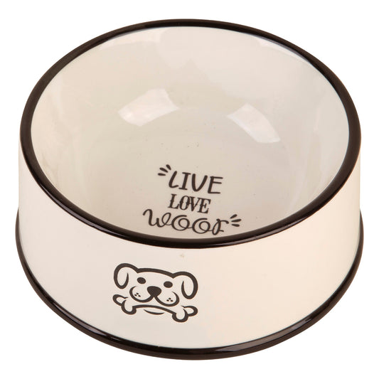 8in Large Wht Pet Bowl W-Dog Design And Live Love Woof Sent
