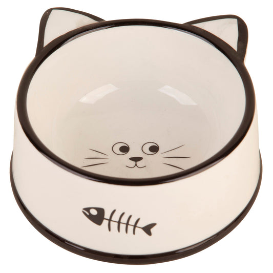 6.14in Cat Bowl W-Ears Black Fish Bone-Cat Face On Inside