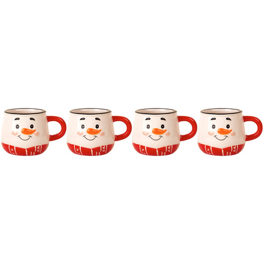 S4 Snowman Face Espresso Cups W-Black Rim And Red Handle